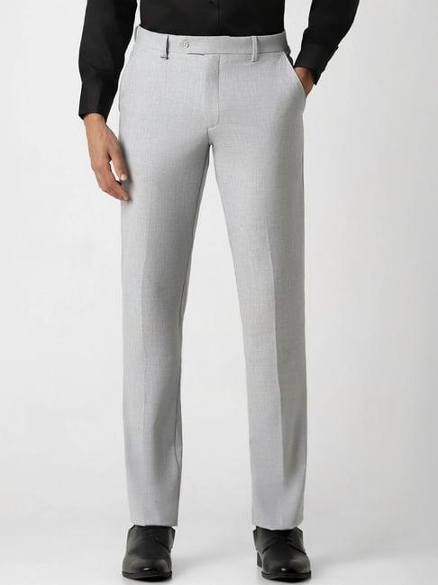 van heusen grey cotton slim fit self pattern trousers