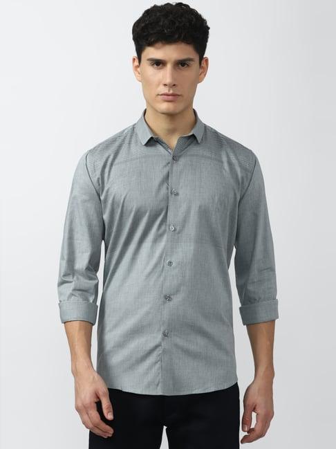 van heusen grey cotton slim fit striped shirt