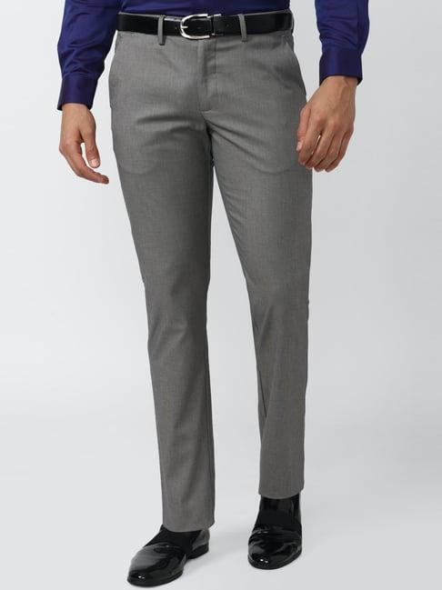 van heusen grey cotton slim fit texture trousers