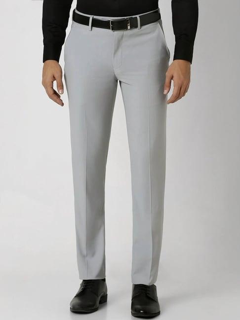 van heusen grey cotton slim fit trousers