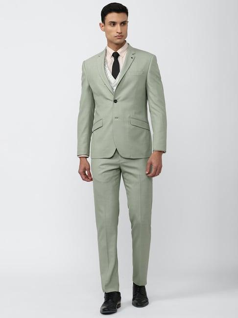 van heusen grey melange slim fit textured three piece suit