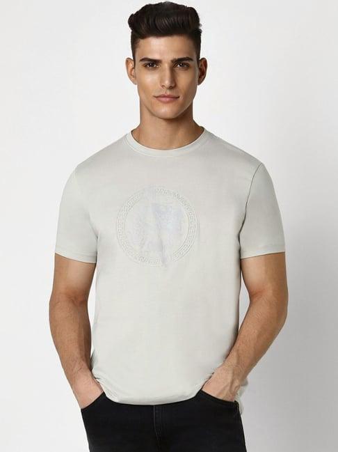 van heusen grey regular fit embroidered t-shirt