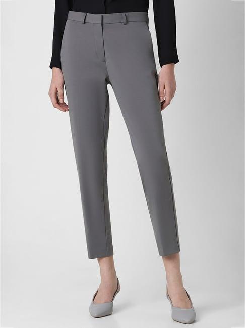 van heusen grey regular fit mid rise trousers