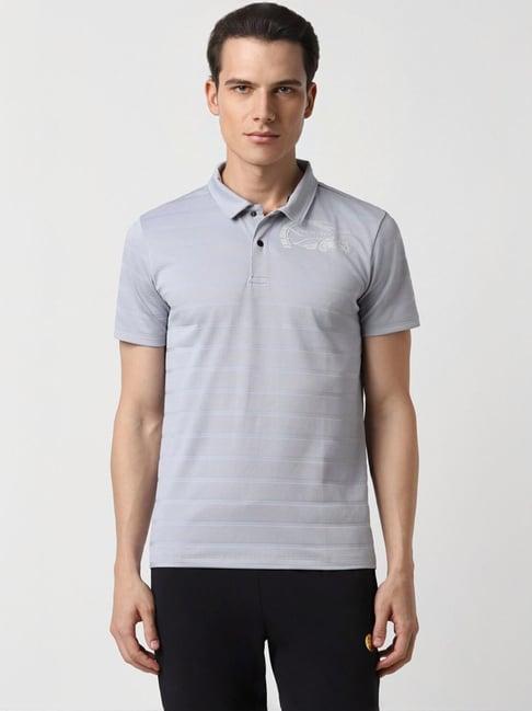 van heusen grey regular fit printed polo t-shirt