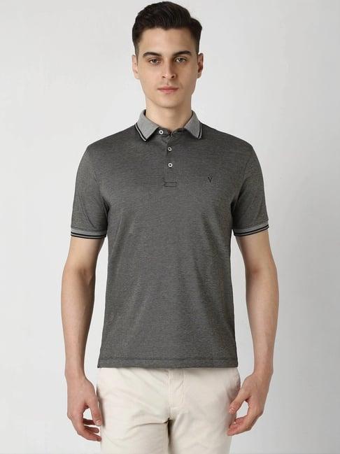 van heusen grey regular fit texture polo t-shirt