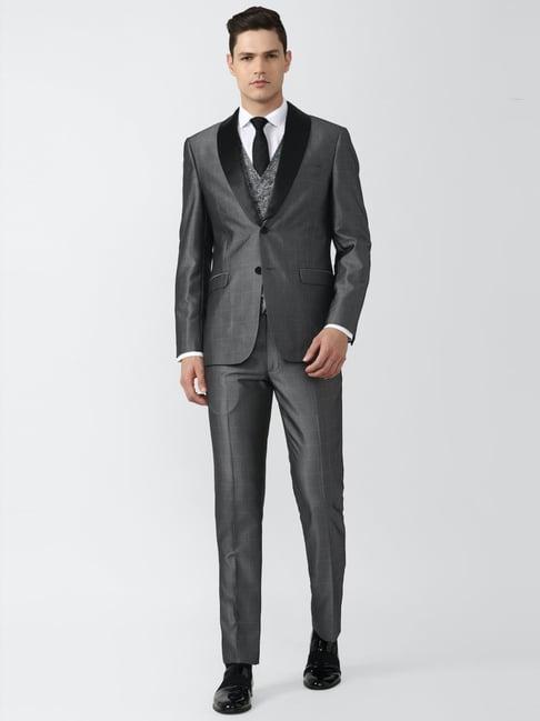 van heusen grey slim fit checks four piece suit