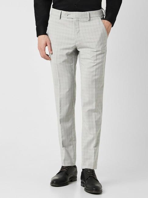 van heusen grey slim fit checks trousers