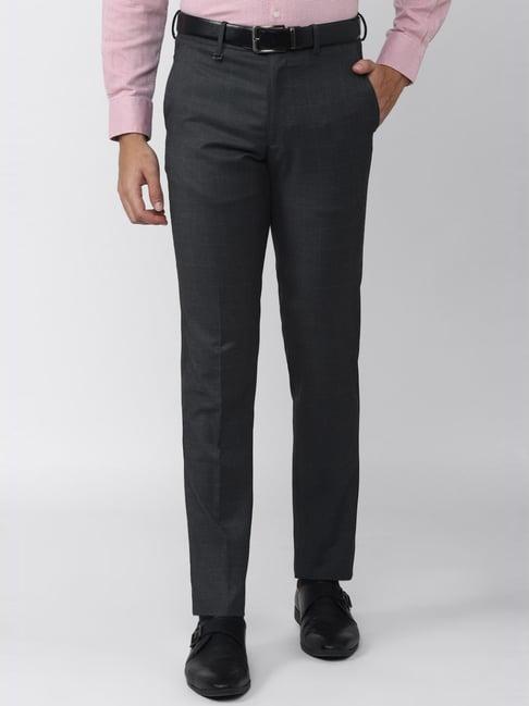 van heusen grey slim fit checks trousers