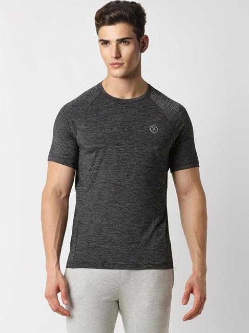 van heusen grey slim fit texture t-shirt