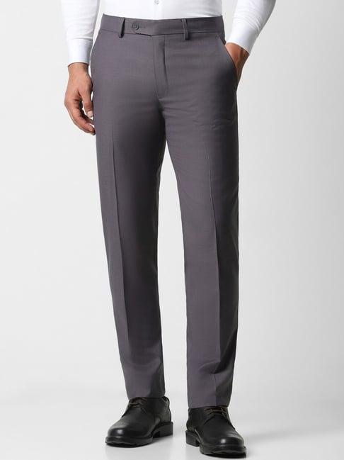 van heusen grey slim fit texture trousers