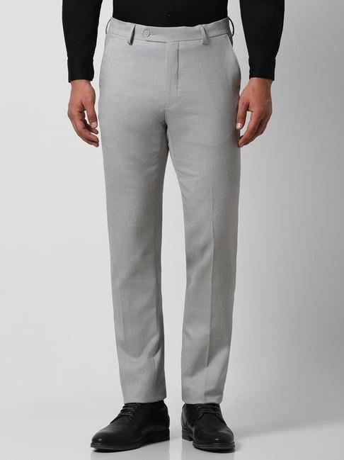van heusen grey slim fit texture trousers