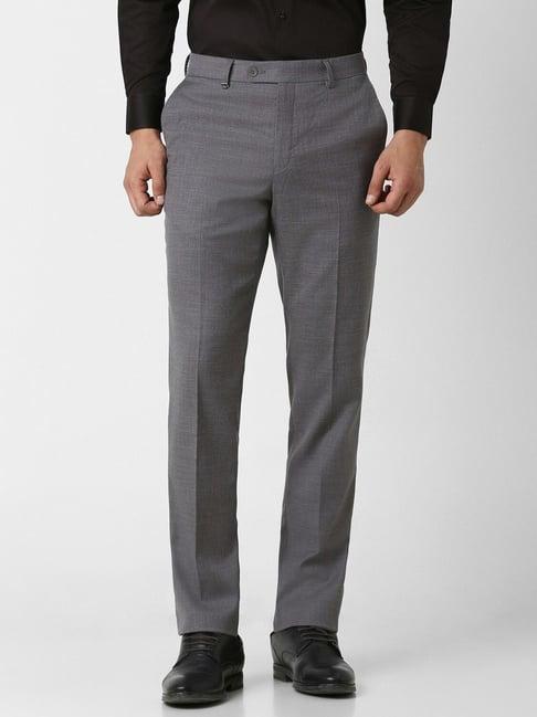 van heusen grey slim fit texture trousers