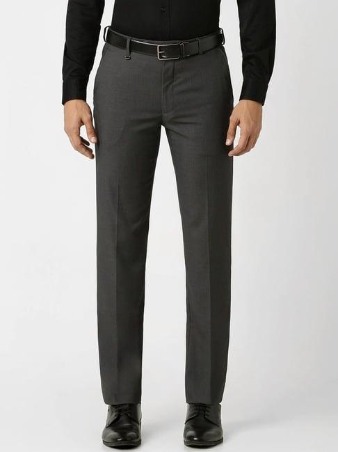 van heusen grey slim fit texture trousers