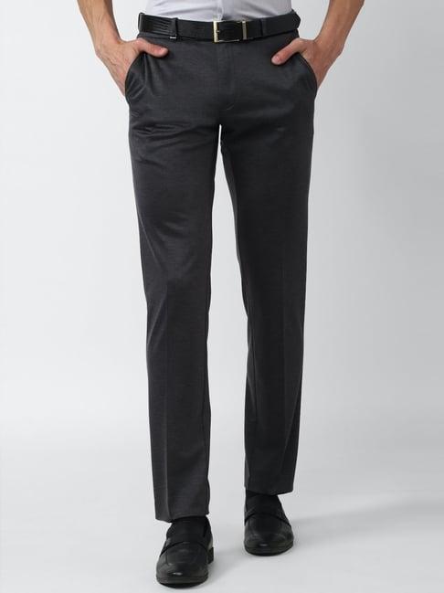 van heusen grey slim fit texture trousers