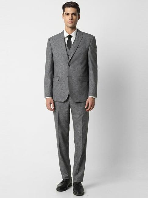 van heusen grey slim fit textured three piece suit