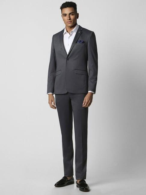 van heusen grey slim fit textured two piece suit