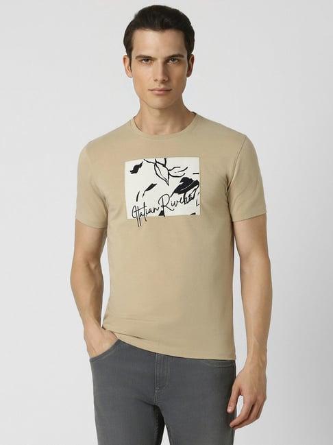 van heusen khaki cotton slim fit printed t-shirts