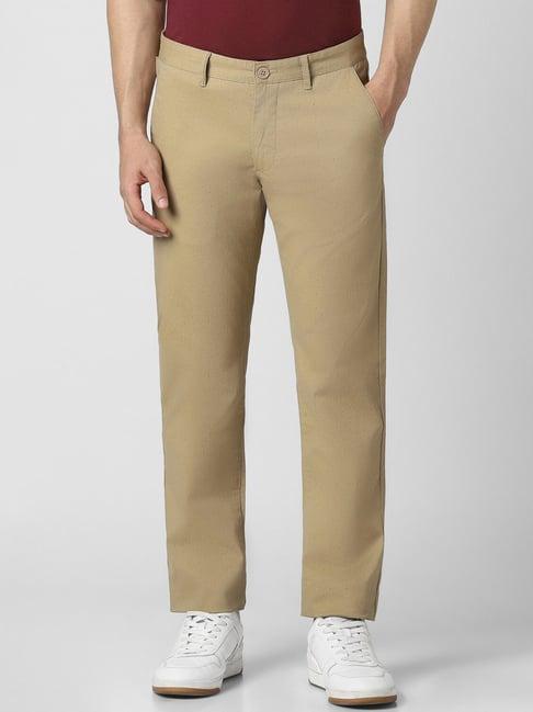 van heusen khaki cotton slim fit printed trousers