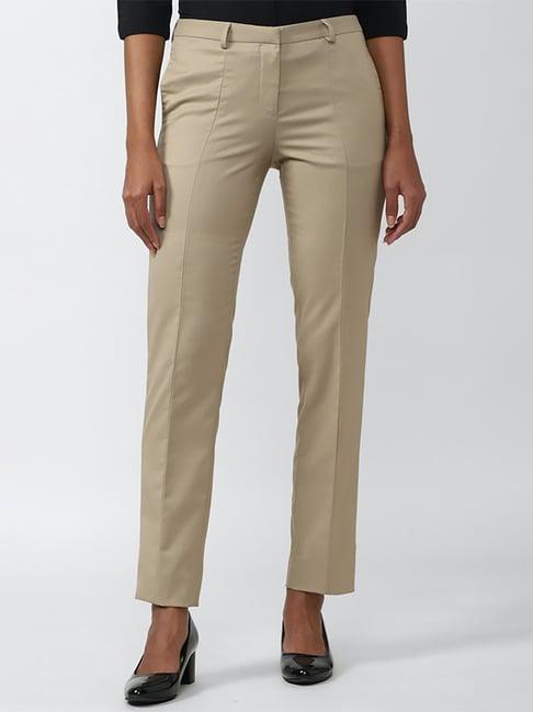 van heusen khaki mid rise trousers