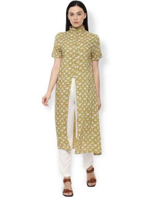 van heusen khaki printed a line kurta