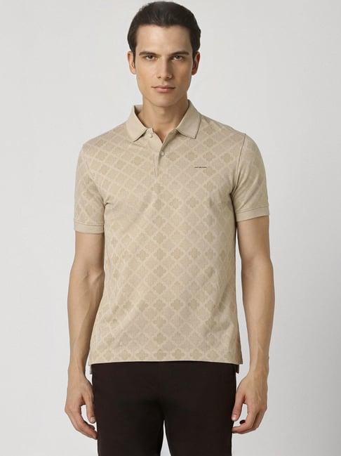 van heusen khaki regular fit printed polo t-shirt