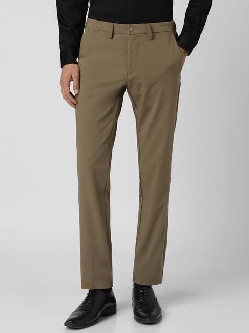 van heusen khaki slim fit trousers