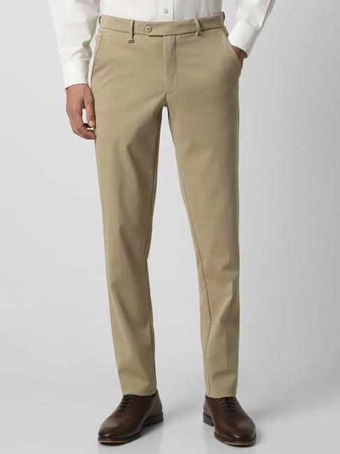 van heusen khaki slim fit trousers