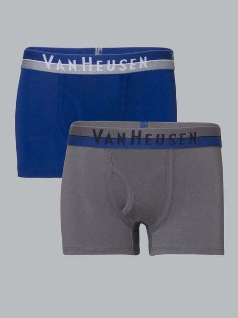 van heusen kids blue & grey cotton regular fit trunks (pack of 2)