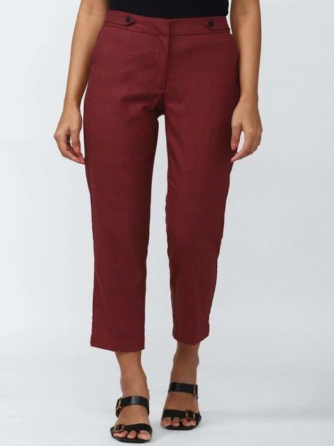 van heusen maroon chequered trousers