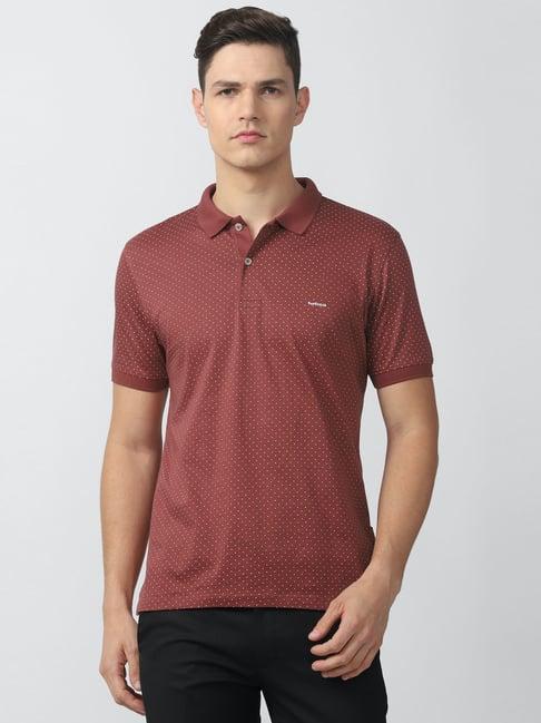 van heusen maroon cotton regular fit polka-dot polo t-shirt