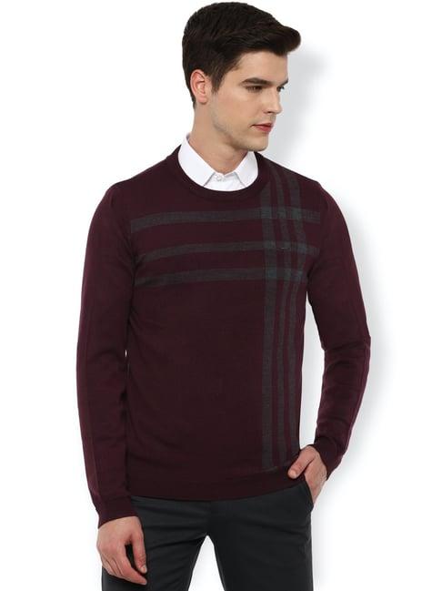 van heusen maroon cotton regular fit striped sweater