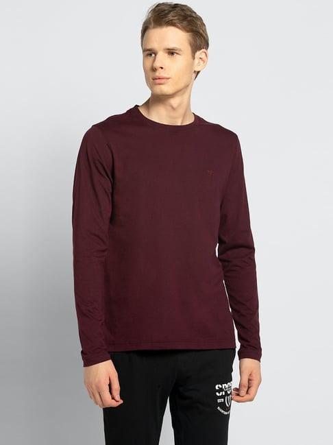 van heusen maroon cotton regular fit t-shirts