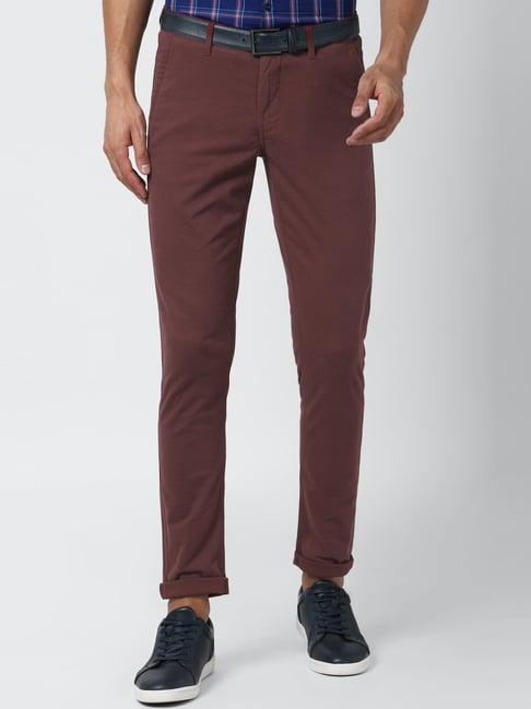 van heusen maroon cotton slim fit self pattern chinos