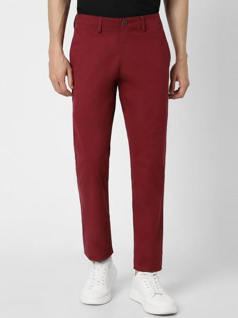 van heusen maroon cotton slim fit trousers