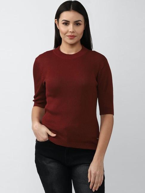 van heusen maroon cotton striped top