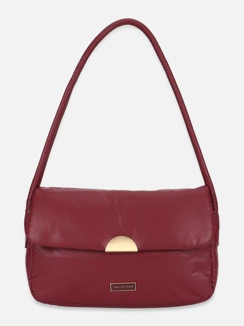 van heusen maroon pu solid shoulder handbag