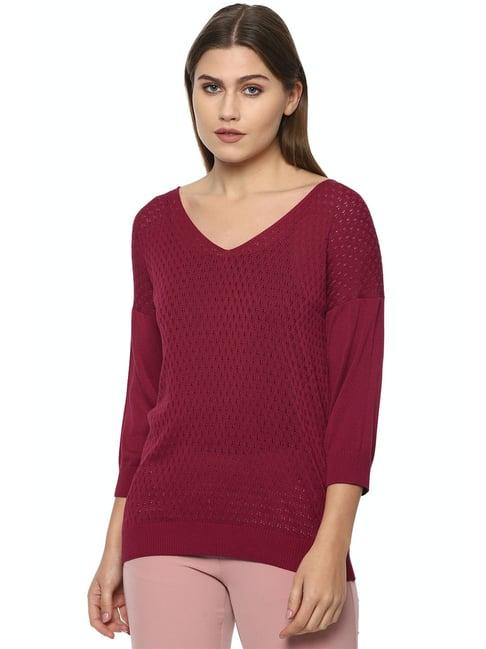 van heusen maroon self design sweater