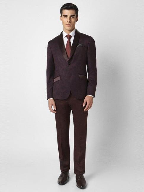 van heusen maroon skinny fit printed two piece suit