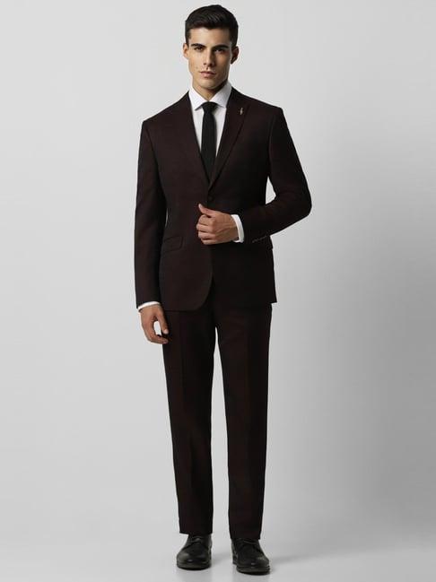 van heusen maroon slim fit checks two piece suit