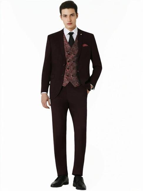 van heusen maroon slim fit four piece suit