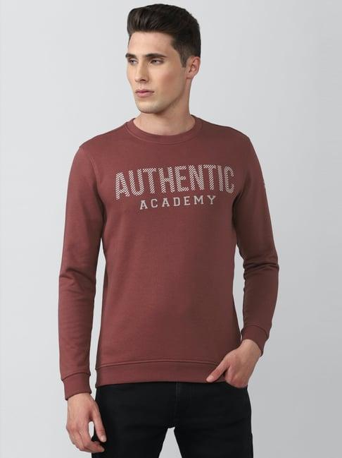 van heusen maroon slim fit printed sweatshirt