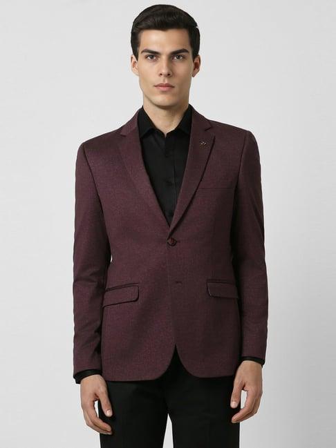 van heusen maroon slim fit texture blazer