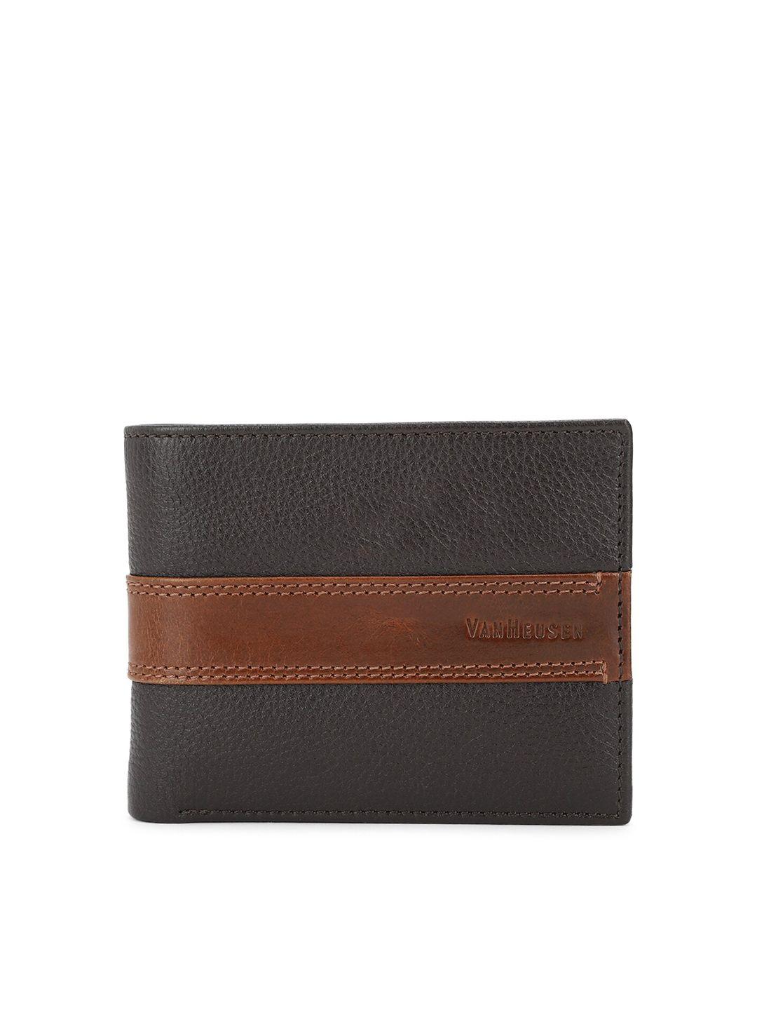 van heusen men black & brown striped leather two fold wallet