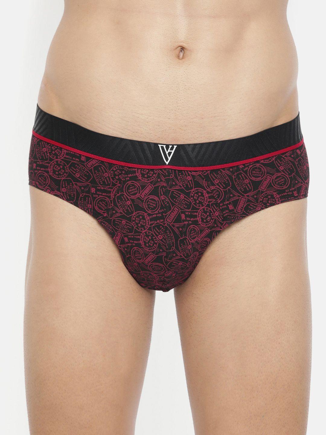 van heusen men black & pink printed basic briefs 30004