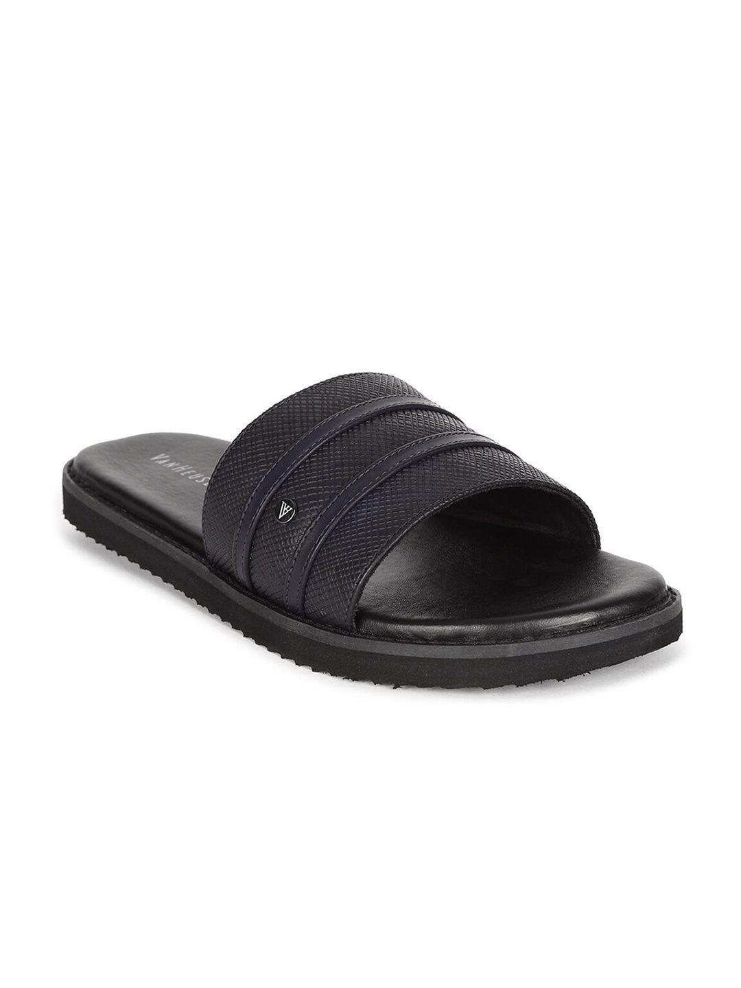 van heusen men black leather comfort sandals