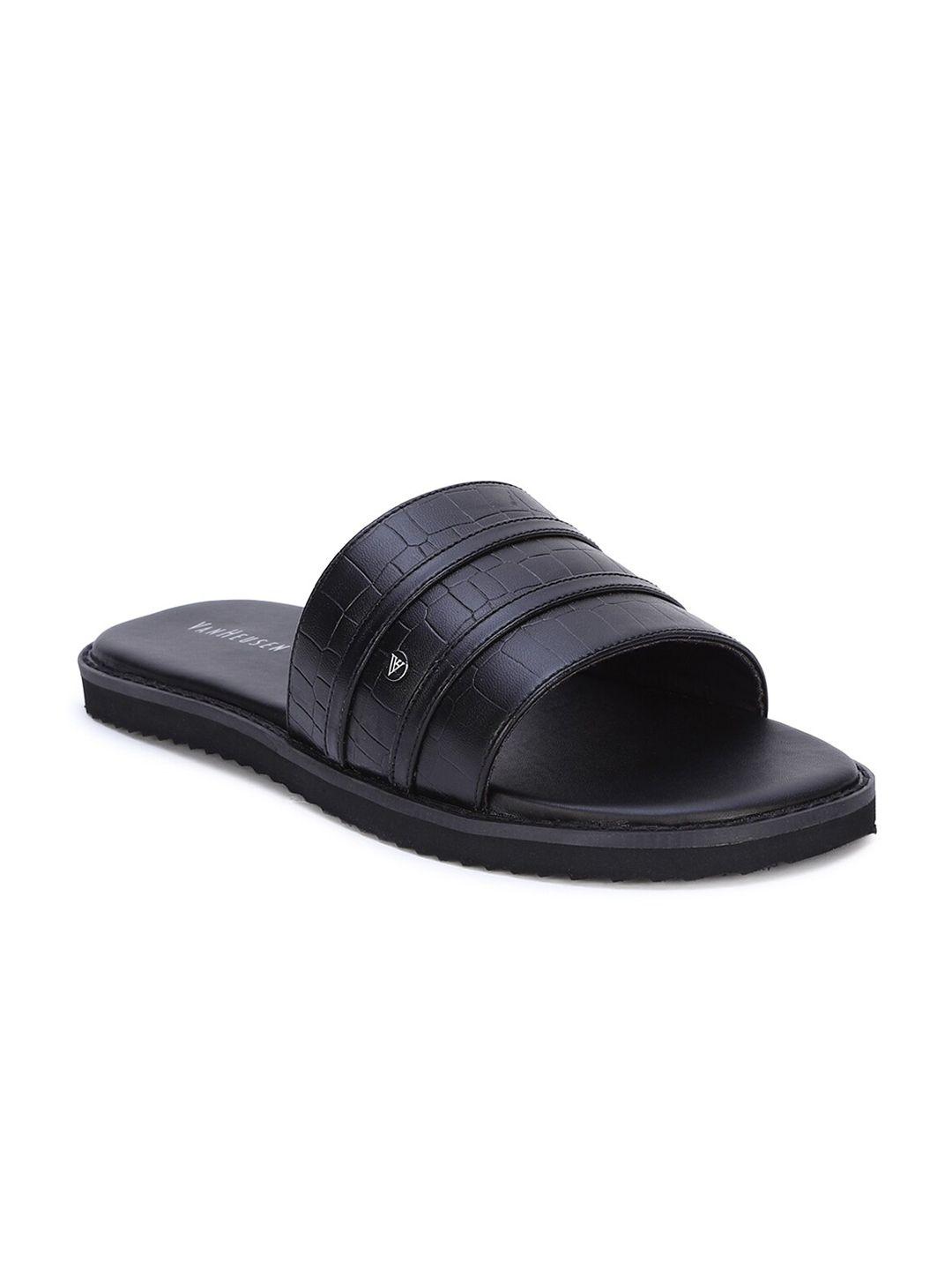 van heusen men black leather comfort sandals