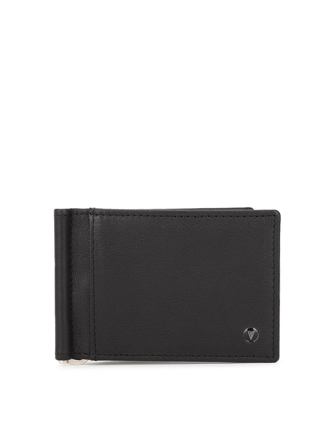 van heusen men black leather two fold wallet