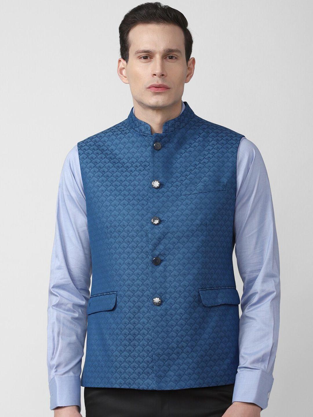 van heusen men blue ethnic motifs printed nehru jacket