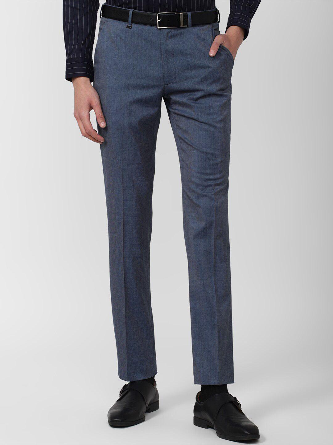 van heusen men blue slim fit formal trousers