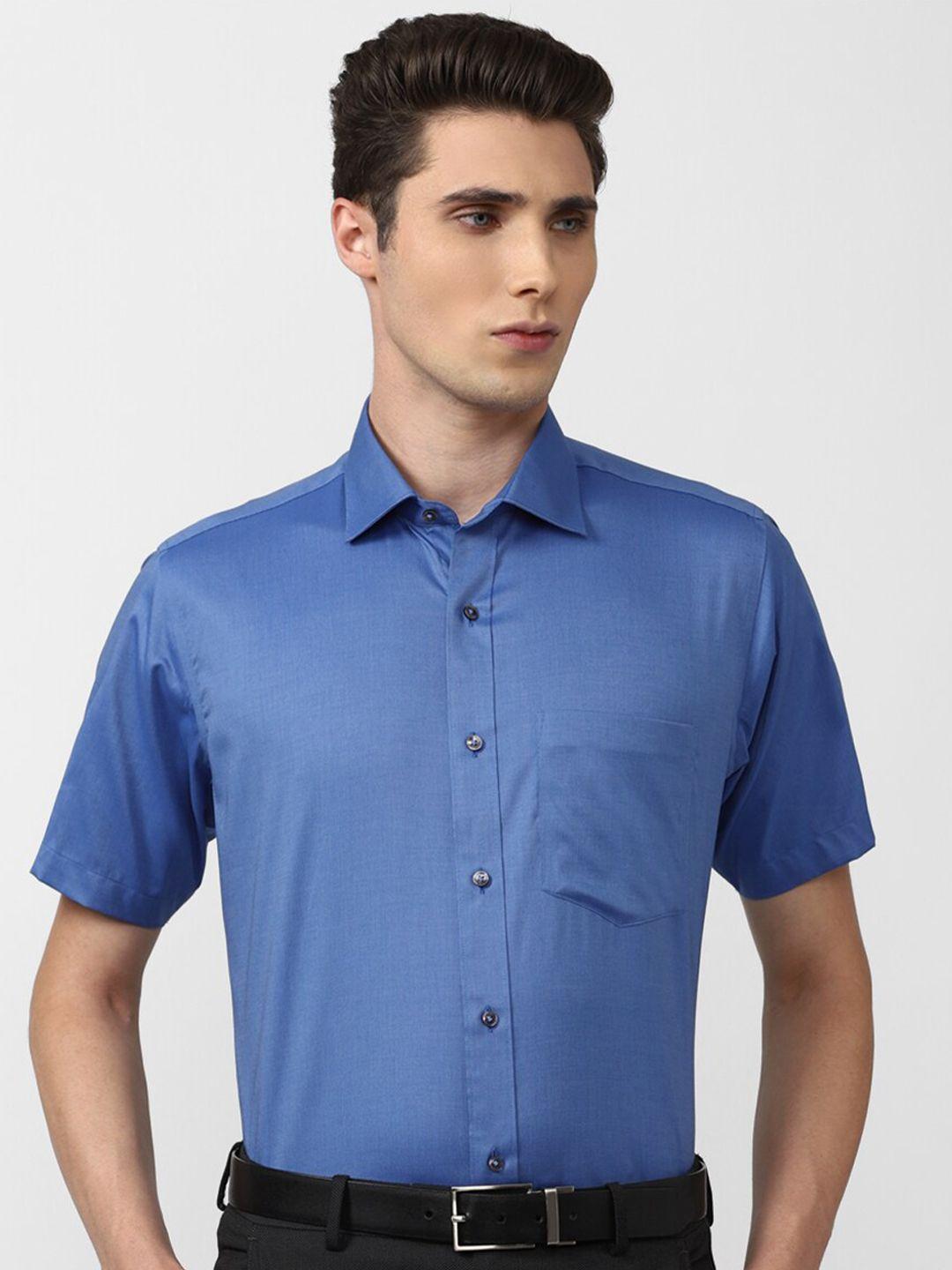 van heusen men blue solid casual cotton shirt
